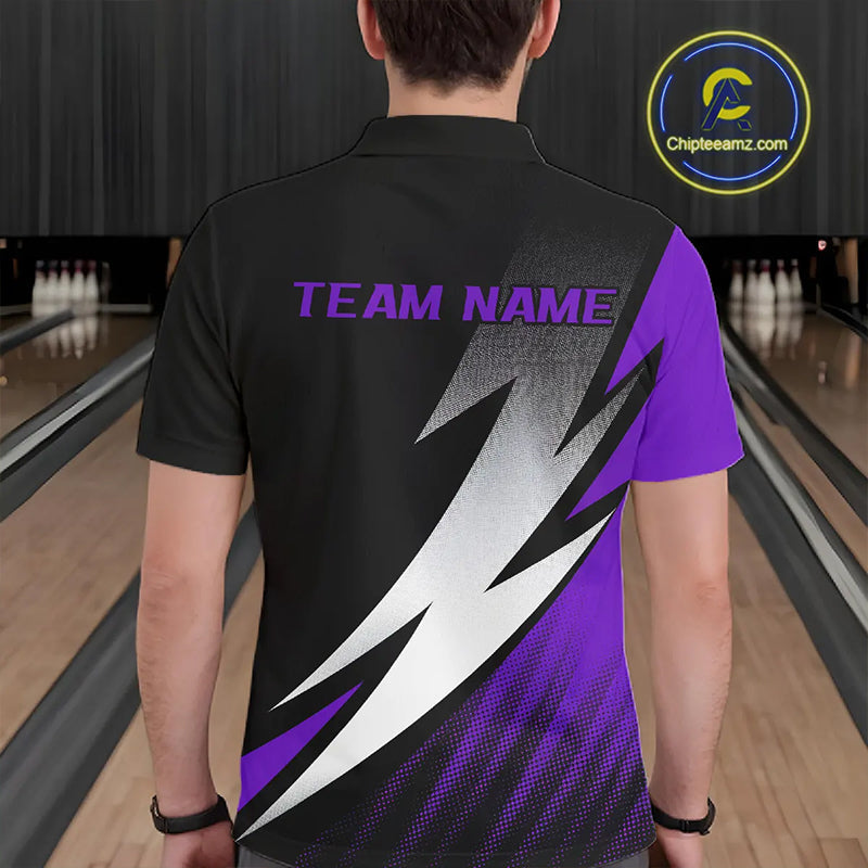Black And Purple Custom Bowling Jerseys, Bowling Team Shirts For Men Bowling Tournament Outfits IPHW7707