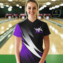 Load image into Gallery viewer, Black And Purple Custom Bowling Jerseys, Bowling Team Shirts For Women Bowling Outfits IPHW7707