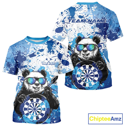 Custom Blue Splatter Funny Panda Dart T-Shirts For Men, Funny Dart Team Jerseys IPHW10002