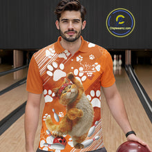Load image into Gallery viewer, Custom Funny Orange Cat Bowling Men Polo Shirt, Cute Team Cat Paw Bowling Shirt IPHW10101