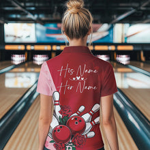 Load image into Gallery viewer, Bowling And Red Roses Custom Valentine Bowling Polo Shirts For Women Bowling Couple Outfits IPHW8354