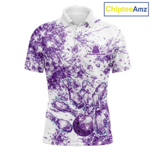 Custom Sparkling Purple Ice Cystal Bowling Shirts For Men, Women And Kid, Team Tournament Outfits Multi Styles IPHW10421