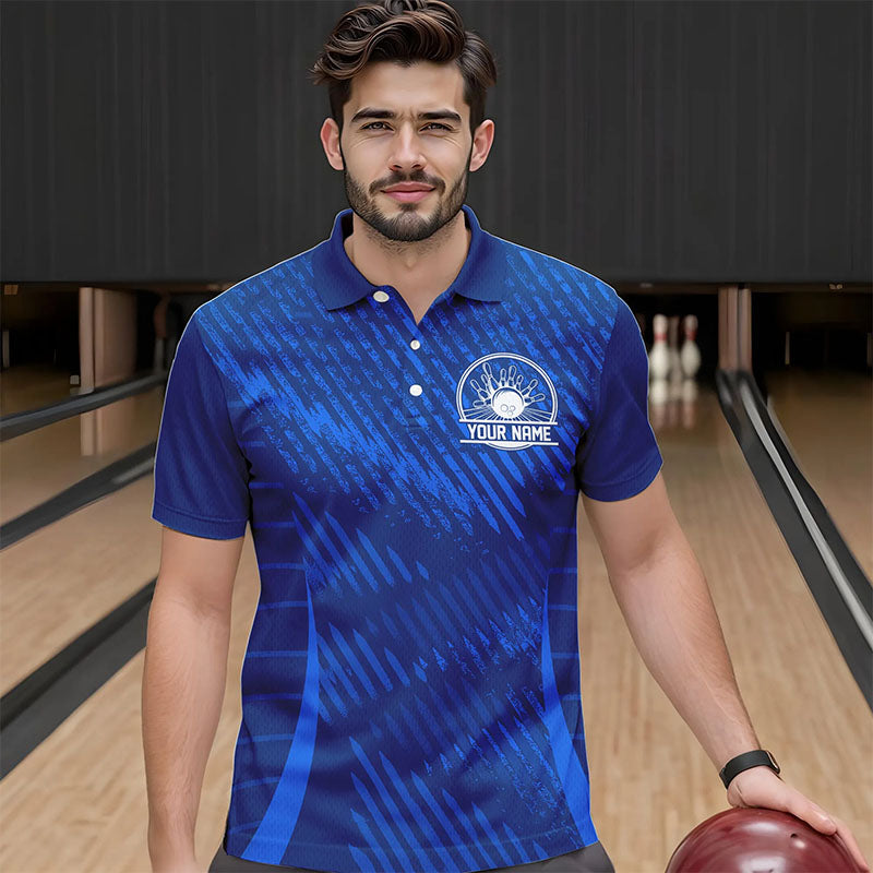 Custom Blue Bowling Team Polo Shirts For Men, Bowling Tournament Bowling League Shirt IPHW8536