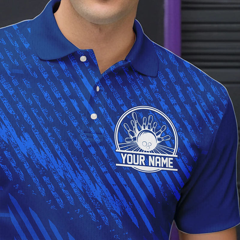 Custom Blue Bowling Team Polo Shirts For Men, Bowling Tournament Bowling League Shirt IPHW8536