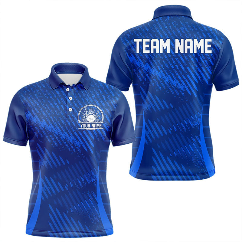 Custom Blue Bowling Team Polo Shirts For Men, Bowling Tournament Bowling League Shirt IPHW8536