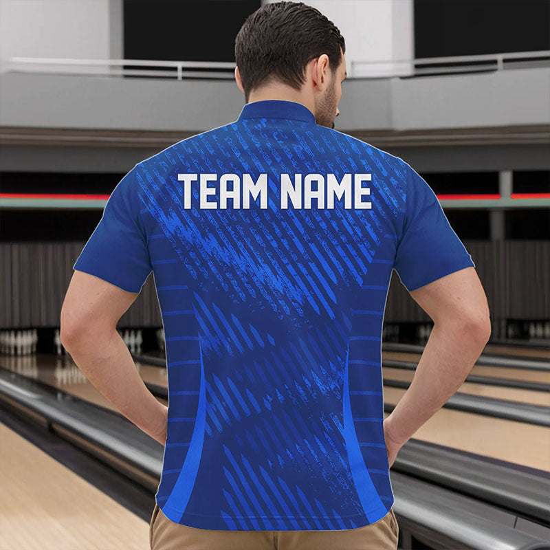Custom Blue Bowling Team Quarter-Zip Shirts For Men, Bowling Tournament Bowling League Shirt IPHW8536