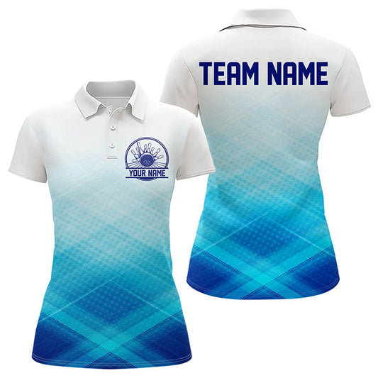 Custom Blue Bowling Team Polo Shirts For Women, Bowling Tournament Bowling League Shirt IPHW8539