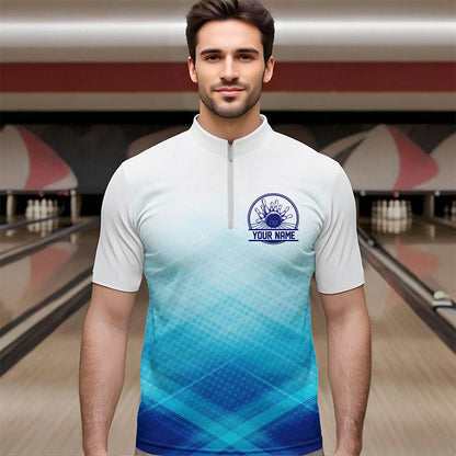 Custom Blue Bowling Team Quarter-Zip Shirts For Men, Bowling Tournament Bowling League Shirt IPHW8539