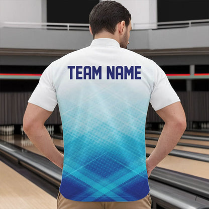 Custom Blue Bowling Team Quarter-Zip Shirts For Men, Bowling Tournament Bowling League Shirt IPHW8539