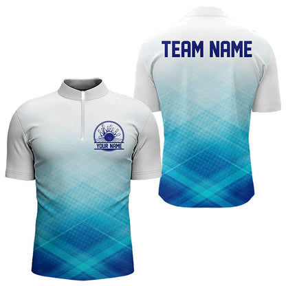 Custom Blue Bowling Team Quarter-Zip Shirts For Men, Bowling Tournament Bowling League Shirt IPHW8539