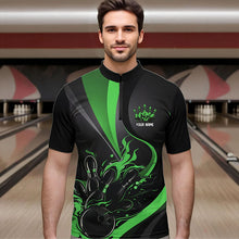 Load image into Gallery viewer, Custom Black And Green Flame Bowling Quarter-Zip Shirts For Men, Fire Bowling Team Shirt IPHW8540