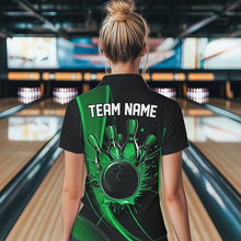 Load image into Gallery viewer, Custom Black And Green Bowling Quarter-Zip Shirts For Women, Bowling Tournament Team Shirts IPHW8543
