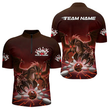 Load image into Gallery viewer, Custom Black And Red Dragon Bowling Team Quarter-Zip Shirts For Men, Dragon Bowling League Shirt IPHW8549