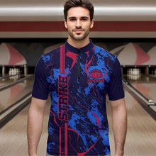 Load image into Gallery viewer, Custom Blue And Red Strike Bowling Quarter-Zip Shirts For Men, Bowling League Team Uniform IPHW8858