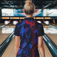 Load image into Gallery viewer, Custom Blue And Red Strike Bowling Quarter-Zip Shirts For Women, Bowling Team Uniform IPHW8858