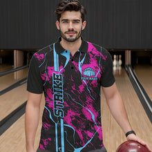 Load image into Gallery viewer, Custom Pink And Blue Strike Bowling Polo Shirts For Men, Bowling League Team Uniform IPHW8859