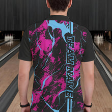 Load image into Gallery viewer, Custom Pink And Blue Strike Bowling Polo Shirts For Men, Bowling League Team Uniform IPHW8859