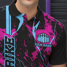 Load image into Gallery viewer, Custom Pink And Blue Strike Bowling Polo Shirts For Men, Bowling League Team Uniform IPHW8859
