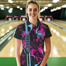 Load image into Gallery viewer, Custom Pink And Blue Strike Bowling Polo Shirts For Women, Bowling League Team Uniform IPHW8859
