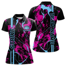 Load image into Gallery viewer, Custom Pink And Blue Strike Bowling Polo Shirts For Women, Bowling League Team Uniform IPHW8859