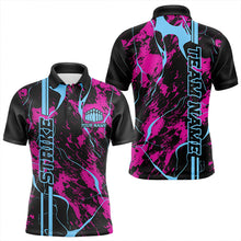 Load image into Gallery viewer, Custom Pink And Blue Strike Bowling Polo Shirts For Men, Bowling League Team Uniform IPHW8859