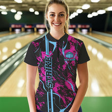 Load image into Gallery viewer, Custom Pink And Blue Strike Bowling Womens Quarter-Zip Shirts, Bowling League Team Uniform IPHW8859