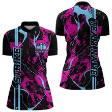 Load image into Gallery viewer, Custom Pink And Blue Strike Bowling Womens Quarter-Zip Shirts, Bowling League Team Uniform IPHW8859