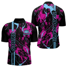 Load image into Gallery viewer, Custom Pink And Blue Strike Bowling Quarter-Zip Shirts For Men, Bowling League Team Uniform IPHW8859