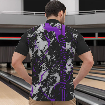 Custom Gray And Purple Strike Bowling Quarter-Zip Shirts For Men, Bowling League Team Uniform IPHW8860