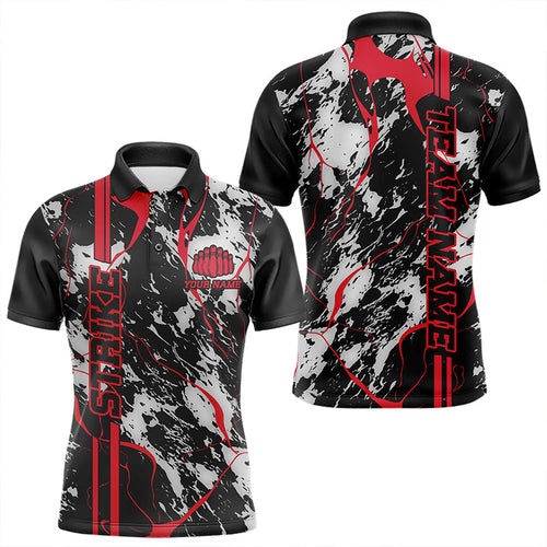 Custom Gray And Red Strike Bowling Polo Shirts For Men, Bowling League Team Uniform IPHW8861