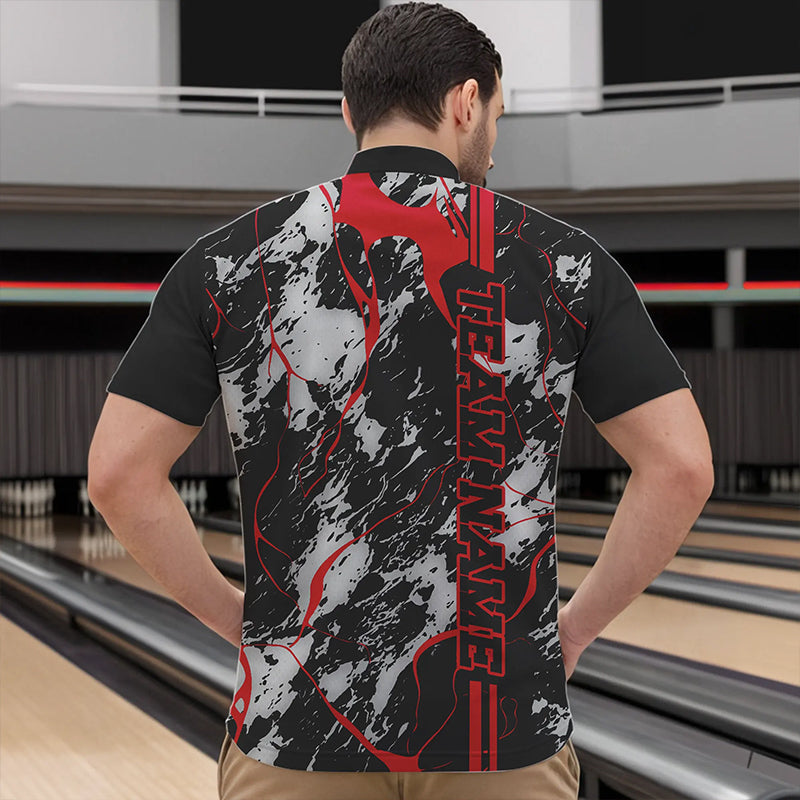 Custom Gray And Red Strike Bowling Quarter-Zip Shirts For Men, Bowling League Team Uniform IPHW8861