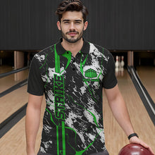 Load image into Gallery viewer, Custom Gray And Green Strike Bowling Polo Shirts For Men, Bowling League Team Uniform IPHW8862