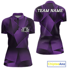 Load image into Gallery viewer, Purple sports jersey with geometric design, front and back views, customizable text, and Chiptee Amz branding.