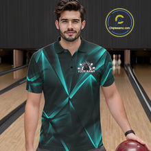 Load image into Gallery viewer, Custom Turquoise Blue Fragmental Pattern Background Men Bowling Team Polo Shirt Jersey IPHW11440