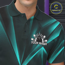 Load image into Gallery viewer, Custom Turquoise Blue Fragmental Pattern Background Men Bowling Team Polo Shirt Jersey IPHW11440