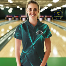 Load image into Gallery viewer, Custom Turquoise Blue Fragmental Pattern Background Women Bowling Team Polo Shirt Jersey IPHW11440