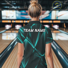 Load image into Gallery viewer, Custom Turquoise Blue Fragmental Pattern Background Women Bowling Team Polo Shirt Jersey IPHW11440