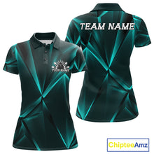 Load image into Gallery viewer, Custom Turquoise Blue Fragmental Pattern Background Women Bowling Team Polo Shirt Jersey IPHW11440