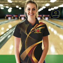 Load image into Gallery viewer, Red And Gold Bowling Ball With Wings And Crown Custom Women Polo Shirts Bowling Jerseys IPHW11456