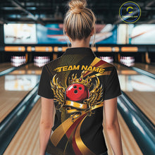 Load image into Gallery viewer, Red And Gold Bowling Ball With Wings And Crown Custom Women Polo Shirts Bowling Jerseys IPHW11456