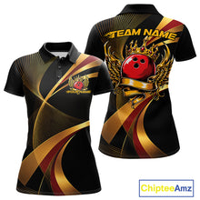 Load image into Gallery viewer, Red And Gold Bowling Ball With Wings And Crown Custom Women Polo Shirts Bowling Jerseys IPHW11456