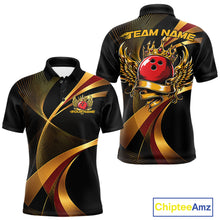 Load image into Gallery viewer, Red And Gold Bowling Ball With Wings And Crown Custom Men Polo Shirts Bowling Jerseys IPHW11456