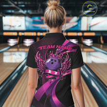 Load image into Gallery viewer, Pink And Purple Bowling Ball With Wings And Crown Custom Women Polo Shirts Bowling Jerseys IPHW11457
