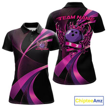 Load image into Gallery viewer, Pink And Purple Bowling Ball With Wings And Crown Custom Women Polo Shirts Bowling Jerseys IPHW11457