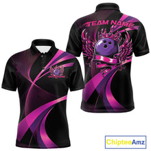Load image into Gallery viewer, Pink And Purple Bowling Ball With Wings And Crown Custom Men Polo Shirts Bowling Jerseys IPHW11457