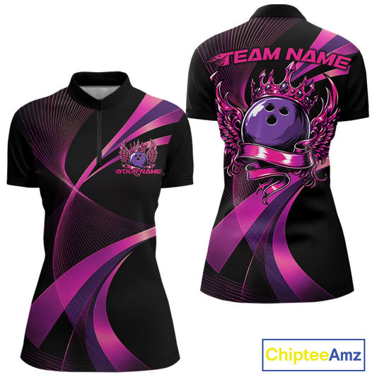 Black and purple bowling shirt with 'Team Name' text on a white background