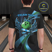 Load image into Gallery viewer, Blue And Green Bowling Ball With Wings And Crown Custom Men Polo Shirts Bowling Jerseys IPHW11458