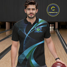 Load image into Gallery viewer, Blue And Green Bowling Ball With Wings And Crown Custom Men Polo Shirts Bowling Jerseys IPHW11458