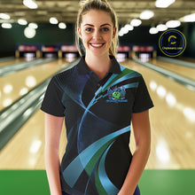 Load image into Gallery viewer, Blue And Green Bowling Ball With Wings And Crown Custom Women Polo Shirts Bowling Jerseys IPHW11458