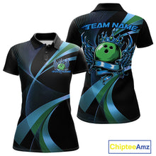 Load image into Gallery viewer, Blue And Green Bowling Ball With Wings And Crown Custom Women Polo Shirts Bowling Jerseys IPHW11458